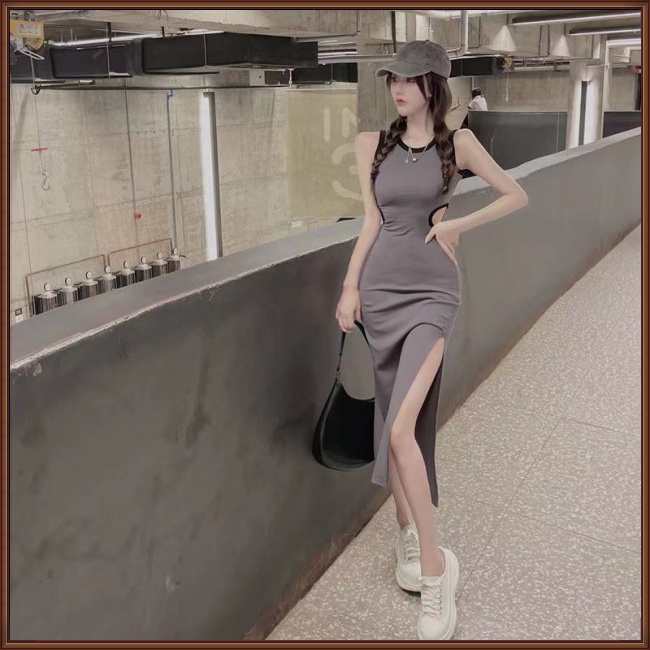 Đầm Midi Sát Nách Cổ Tròn Dáng Ôm Xẻ Tà Quyến Rũ Thời Trang Cho Nữ