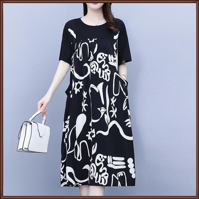 Đầm Chữ A Tay Ngắn Dáng Rộng In Họa Tiết Thời Trang Mùa Hè Xinh Xắn Cho Nữ