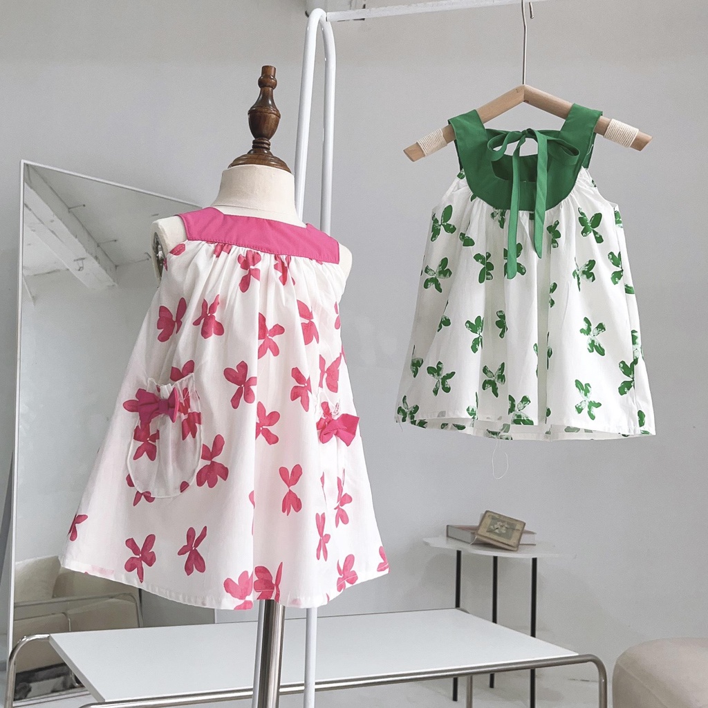 Váy Hai Dây Nơ Lưng 5090 OP.KIDS size 8 ~ 26kg, đầm sát nách bé gái mùa hè 2023
