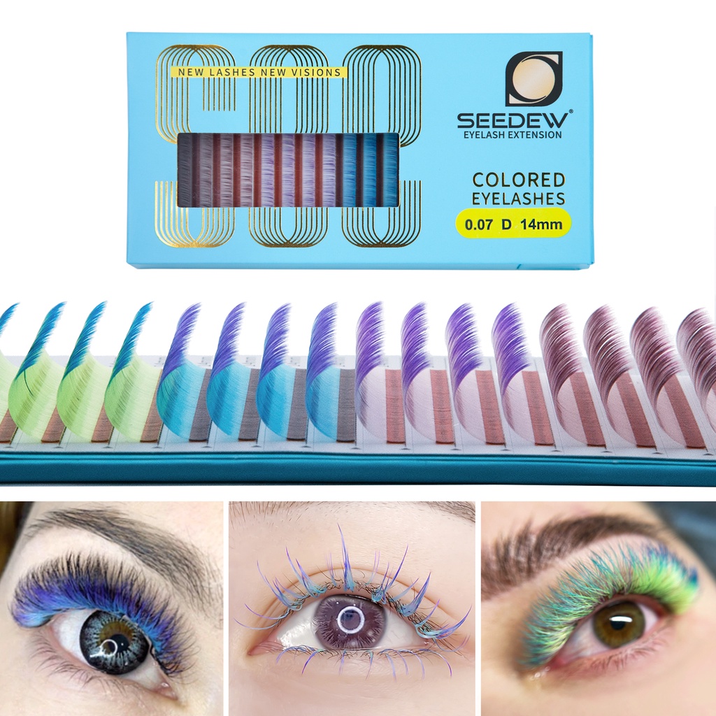 NAGARAKU SEEDEW Lông Mi Màu Sáng Gradient Mi Classic Mix Màu ĐỘ CONG C/D Độ Dày 0.07, Độ Dài 8-15mm Lông Mi Màu Gradient Đậm Xanh Da Trờicolor Xanh lá cây Đỏ Màu Tím