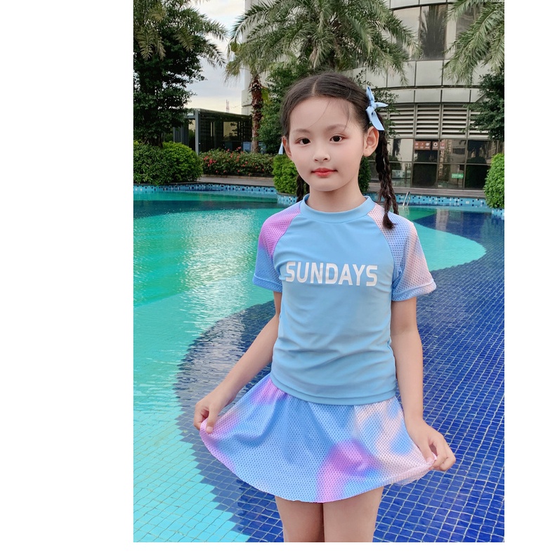 Bộ Đồ Bơi Hai Mảnh Bằng polyester Phong Cách Thể Thao Dễ Thương Cho Bé Gái