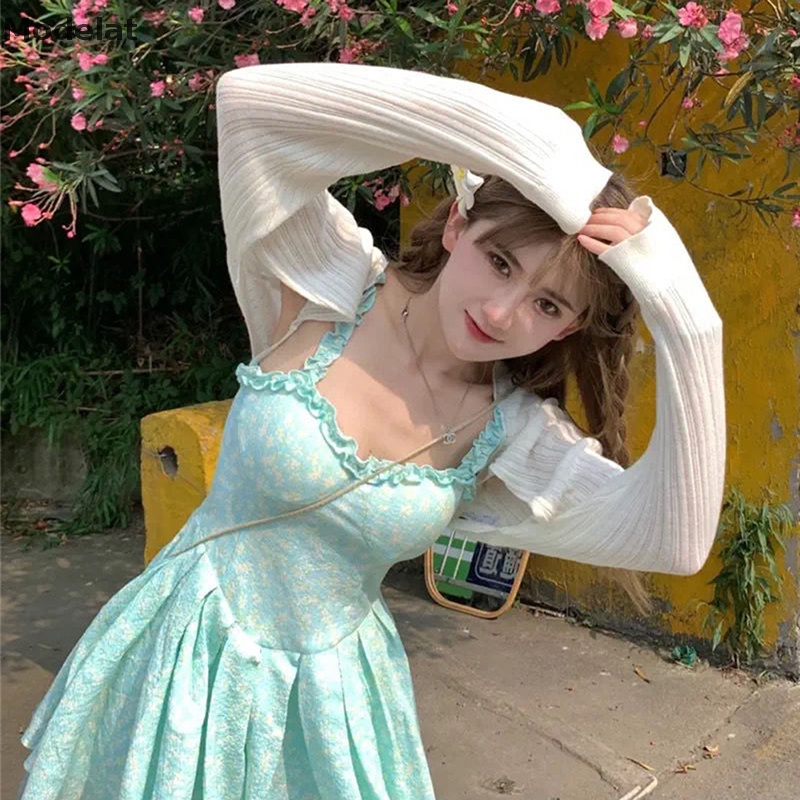 Mfc Đầm Hai Dây Phối Bèo Họa Tiết Hoa Xinh Xắn Thời Trang Mùa Hè Cho Nữ