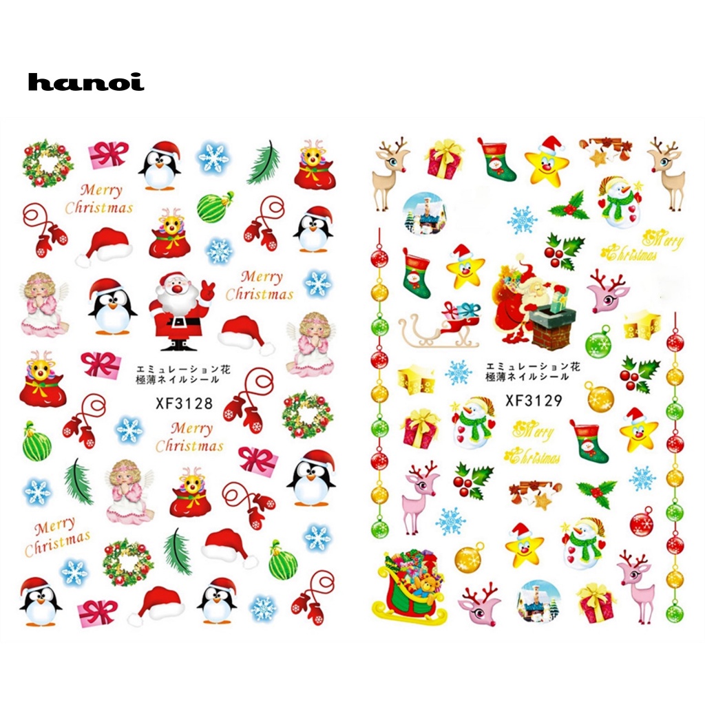 Set 12 Miếng Dán Móng Tạo Hiệu Ứng 3D Chủ Đề Giáng Sinh