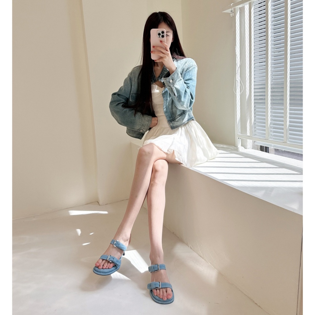 Duoya Tóc Thẳng ~ [Hàng Có Sẵn] Dép Sandal Quai Ngang Đế Bằng Thiết Kế Niche Thoải Mái Cho Nữ Miễn Phí Vận Chuyển