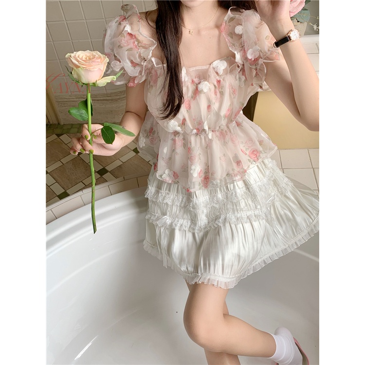 Áo Voan Hoa Tay Phồng Thời Trang 2023 Dành Cho Nữ