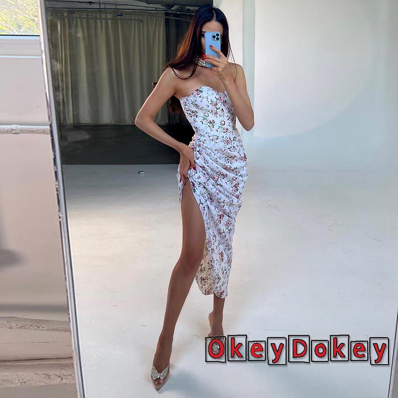 Đầm Dài Không Dây Hở Lưng In Hoa Dành Cho Nữ