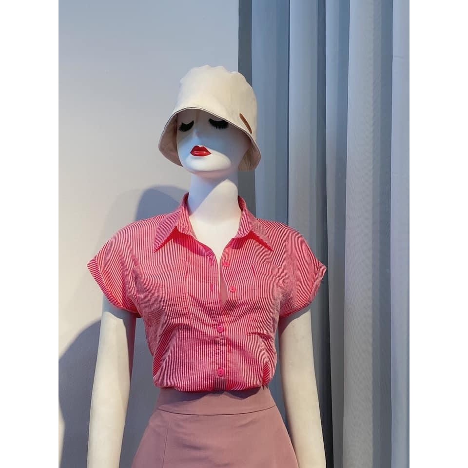 Áo sơ mi kẻ sọc tay liền cánh dơi túi ngực vải tơ đũi H202