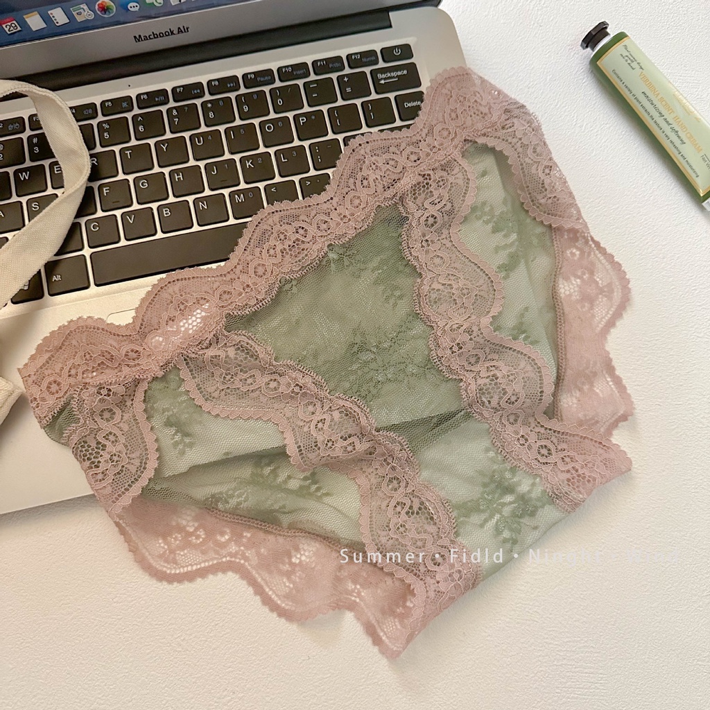 Quần Lót Cotton Mềm Mại Lưng Thấp Phối Ren Hoa Nhỏ Thoáng Khí Thoải Mái Gợi Cảm Cho Nữ