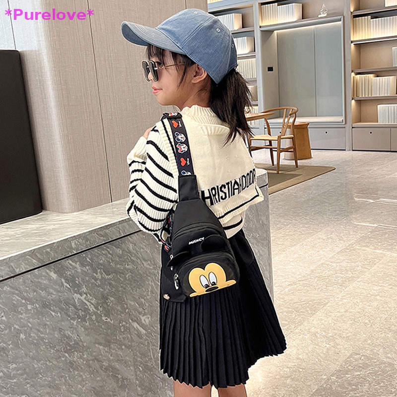 Túi Canvas Đeo Chéo Mini Phối Màu Tương Phản Họa Tiết Hoạt Hình Cho Bé Mới