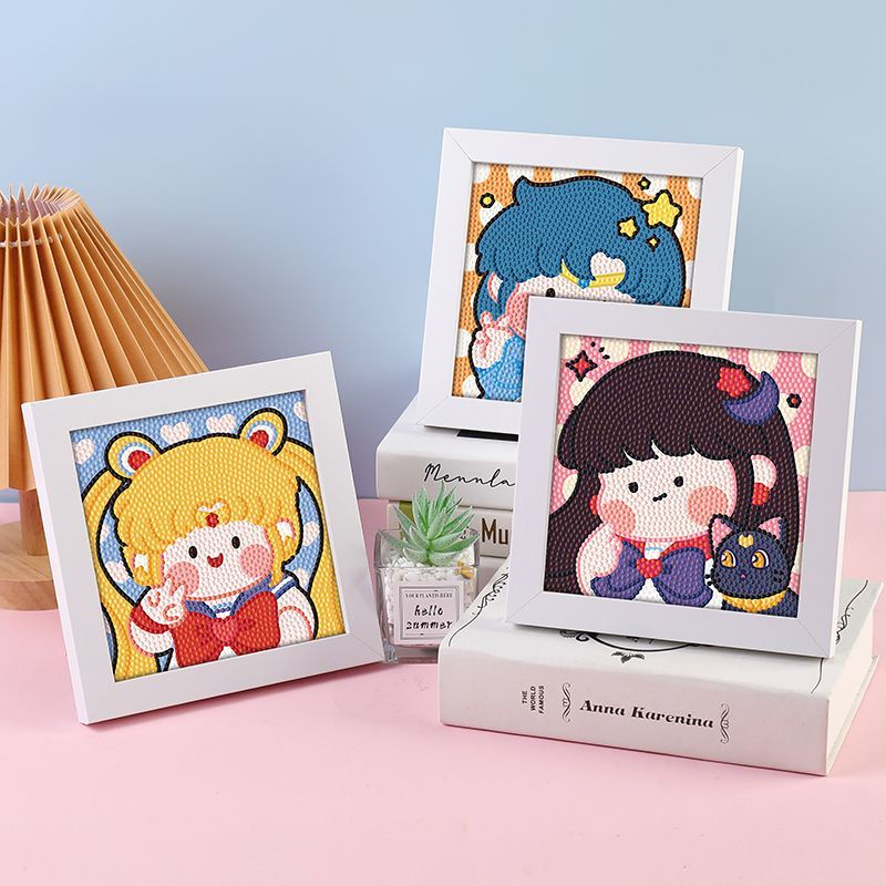 Bộ Tranh Đính Đá diy Hình Thủy Thủ Mặt Trăng Dễ Thương Dùng Làm Quà Tặng Sinh Nhật Cho Bé Gái