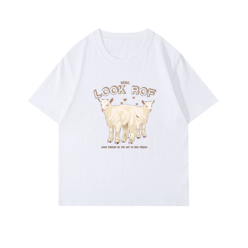 Áo Thun 100% Cotton Tay Ngắn Cổ Tròn In Họa Tiết Phong Cách Hàn Quốc Cho Nữ