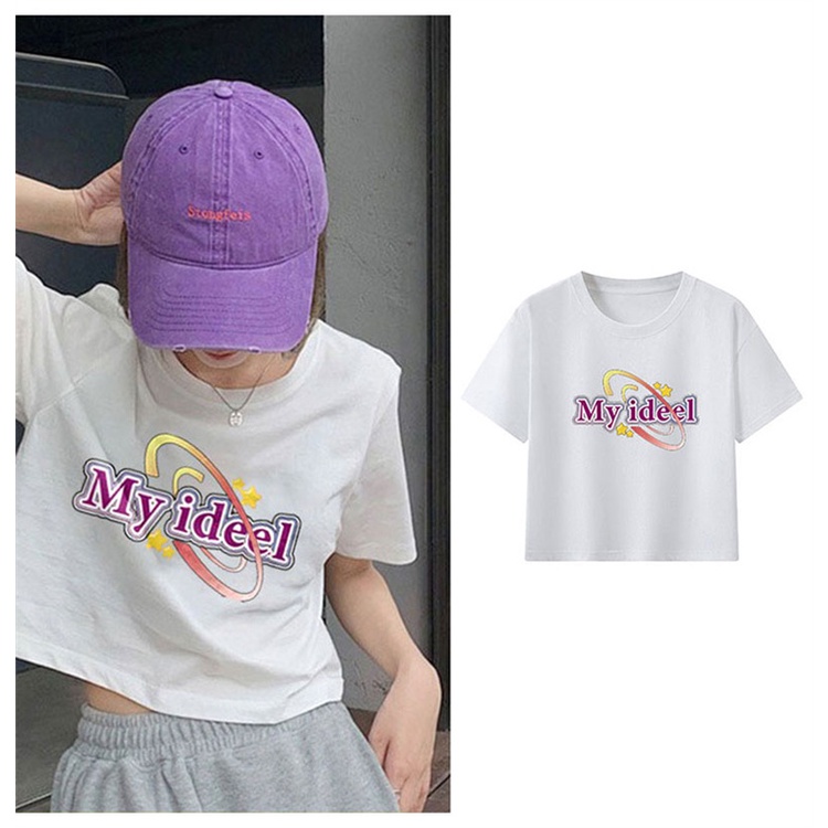 Áo Thun 100% Cotton Tay Ngắn Cổ Tròn In Họa Tiết Phong Cách Hàn Quốc Cho Nữ