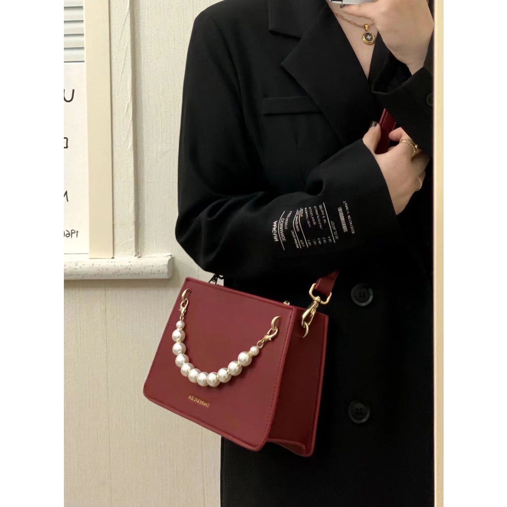 Ielgy Niche Túi Xách Đeo Dưới Cánh Tay Một Dây Chuỗi Ngọc Trai Đơn Giản Thời Trang Dễ Phối Đồ Cho Cô Dâu