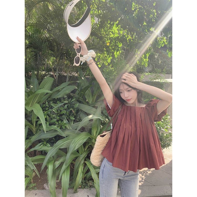 Áo Kiểu Cổ Vuông Tay Phồng Thời Trang Mùa Hè Xinh Xắn Cho Nữ