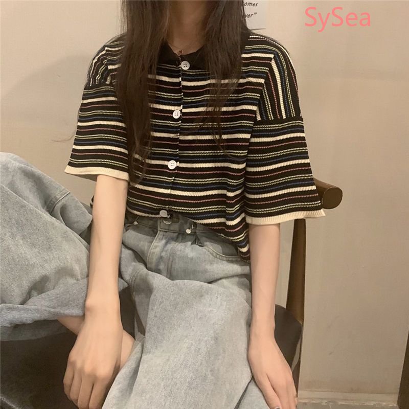 Áo Sơ Mi Kẻ Sọc Phong Cách Retro Hàn Quốc Cho Nữ