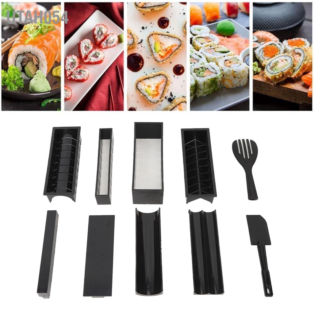 Utah054 Bộ 10 Máy Làm Sushi Cơm Cuộn Tự Dụng Cụ Thìa Đĩa Nĩa Cho Nhà Bếp Gia Đình