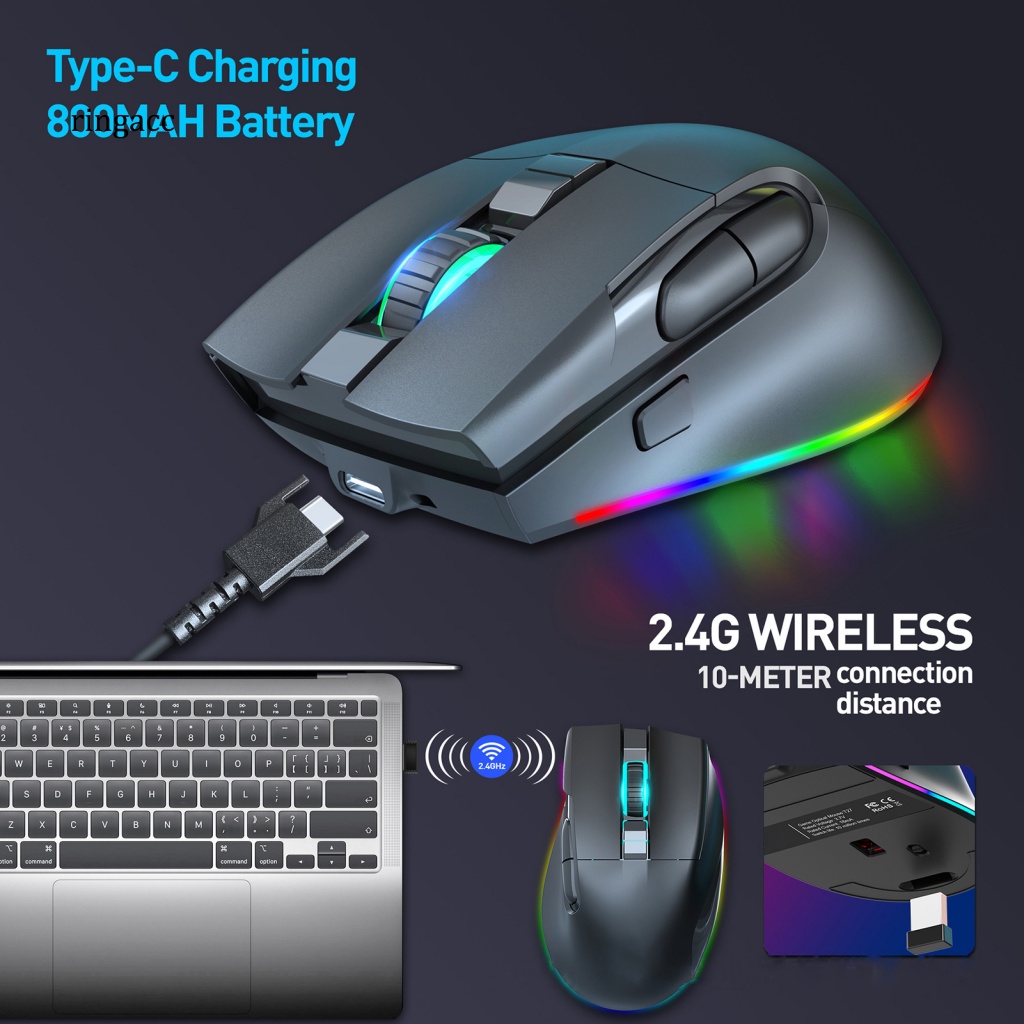 1 Bộ Chuột Quang Không Dây 11 Hiệu Ứng Ánh Sáng Bền Bỉ 1200DPI USB Dùng Để Chơi Game