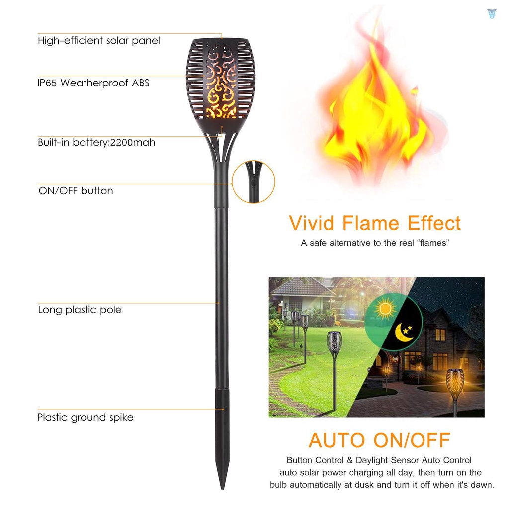Đèn Ngọn Lửa 96 LED Sử Dụng Năng Lượng Mặt Trời Chống Thấm Nước