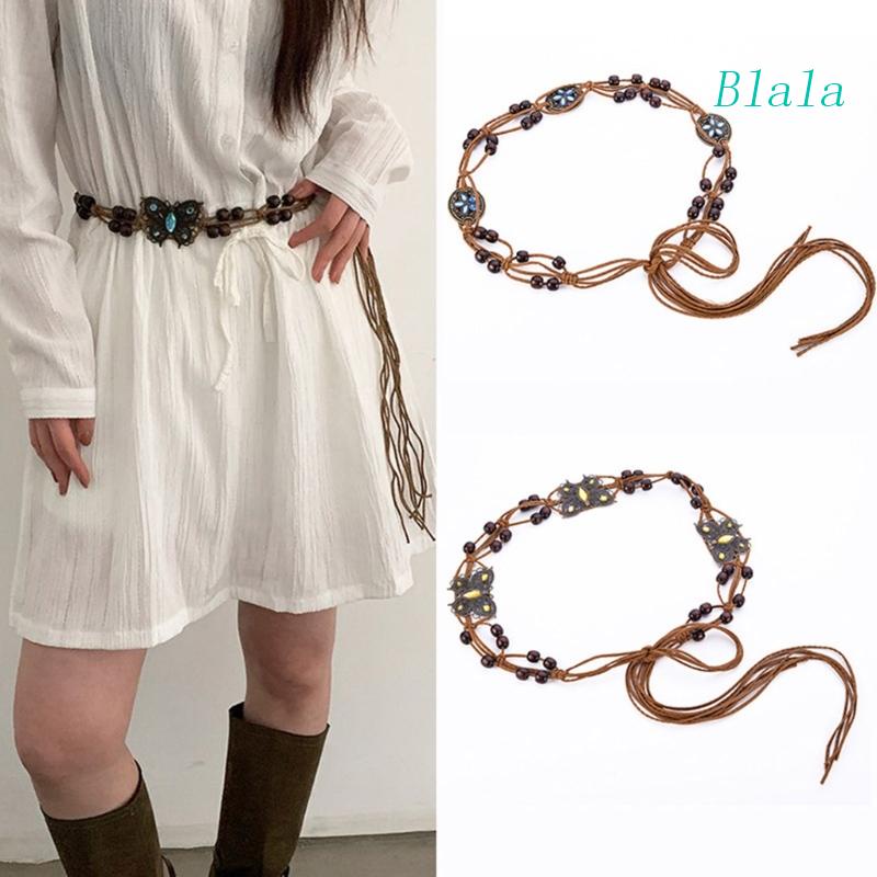 Thắt Lưng Dây Thừng Cotton Màu Nâu Có Hạt Và Tua Rua Cổ Điển Cho Nữ Mặc Đầm / Khiêu Vũ / Tiệc Tùng