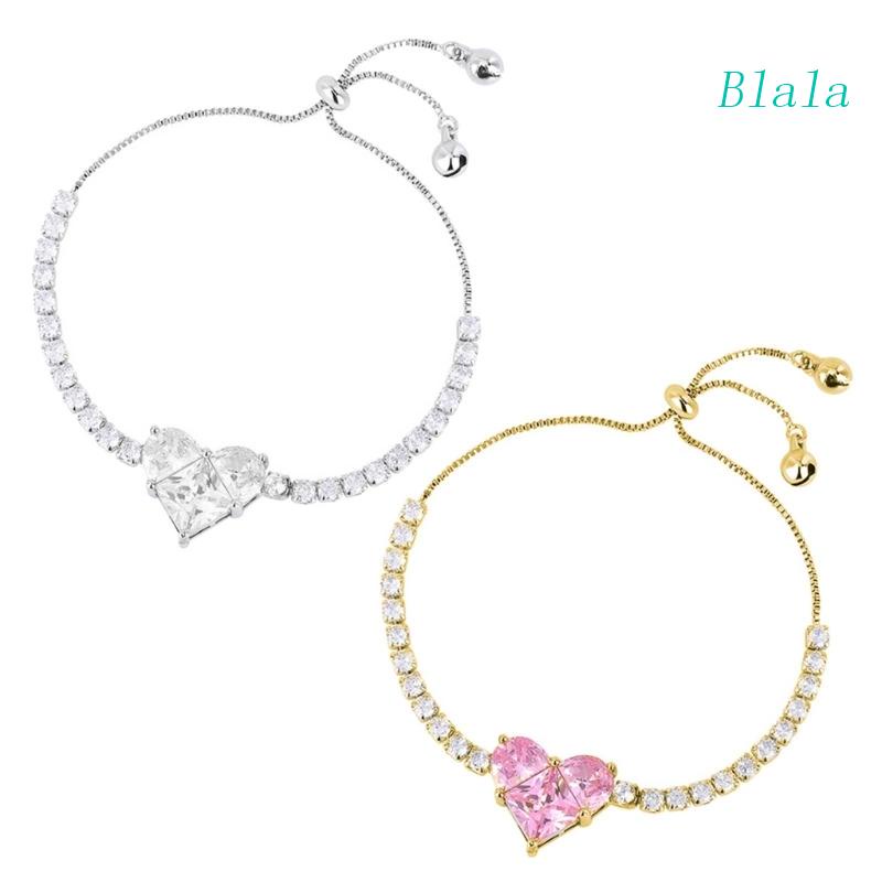 Vòng Tay Đính Đá Zircon Hình Trái Tim Có Thể Điều Chỉnh Cho Nữ