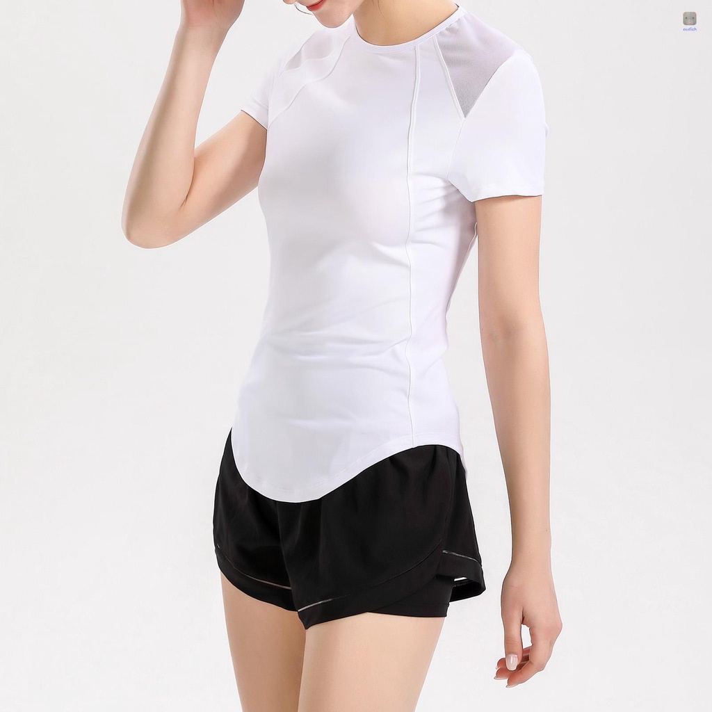 Áo Thun Thể Thao Tay Ngắn Phối Lưới Hở Lưng Ôm Sát Quyến Rũ Thời Trang Cho Nữ