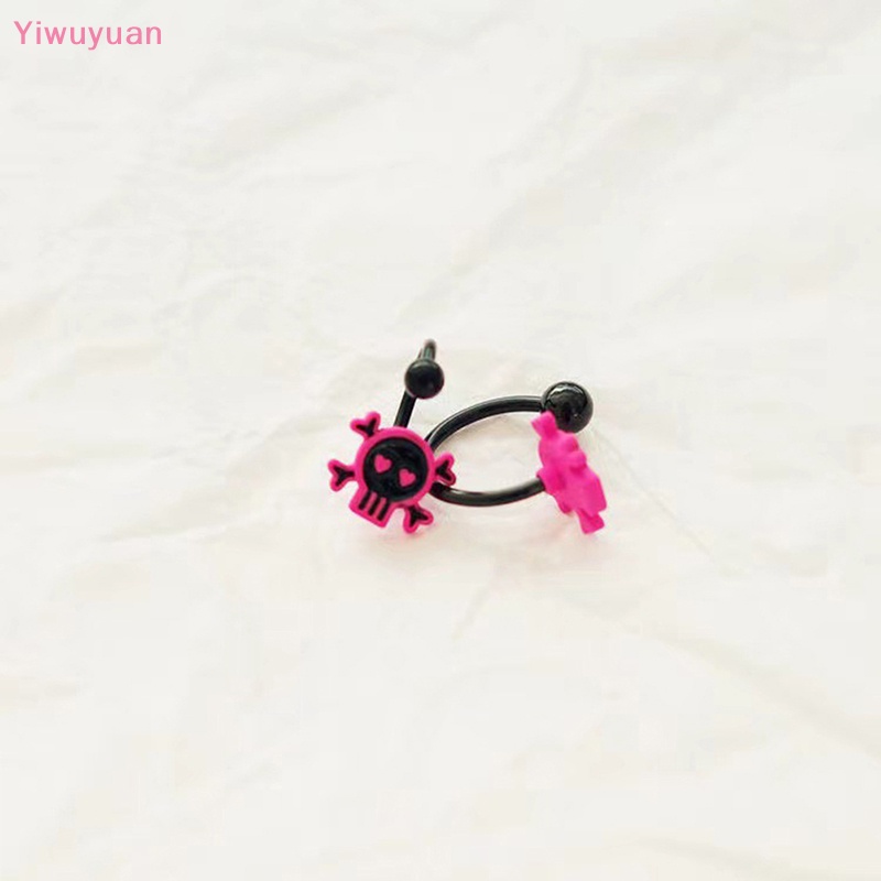 < Yiwuyuan > Khuyên Mũi / Môi / Lưỡi Hình Đầu Lâu Màu Hồng Đen Phong Cách Punk Mới
