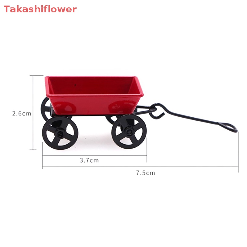 Đồ trang trí Xe Đẩy Em Bé Mini Bằng Kim Loại Màu Đỏ Tỉ Lệ 1: 12 Dễ Thương Trang Trí Nhà Búp Bê