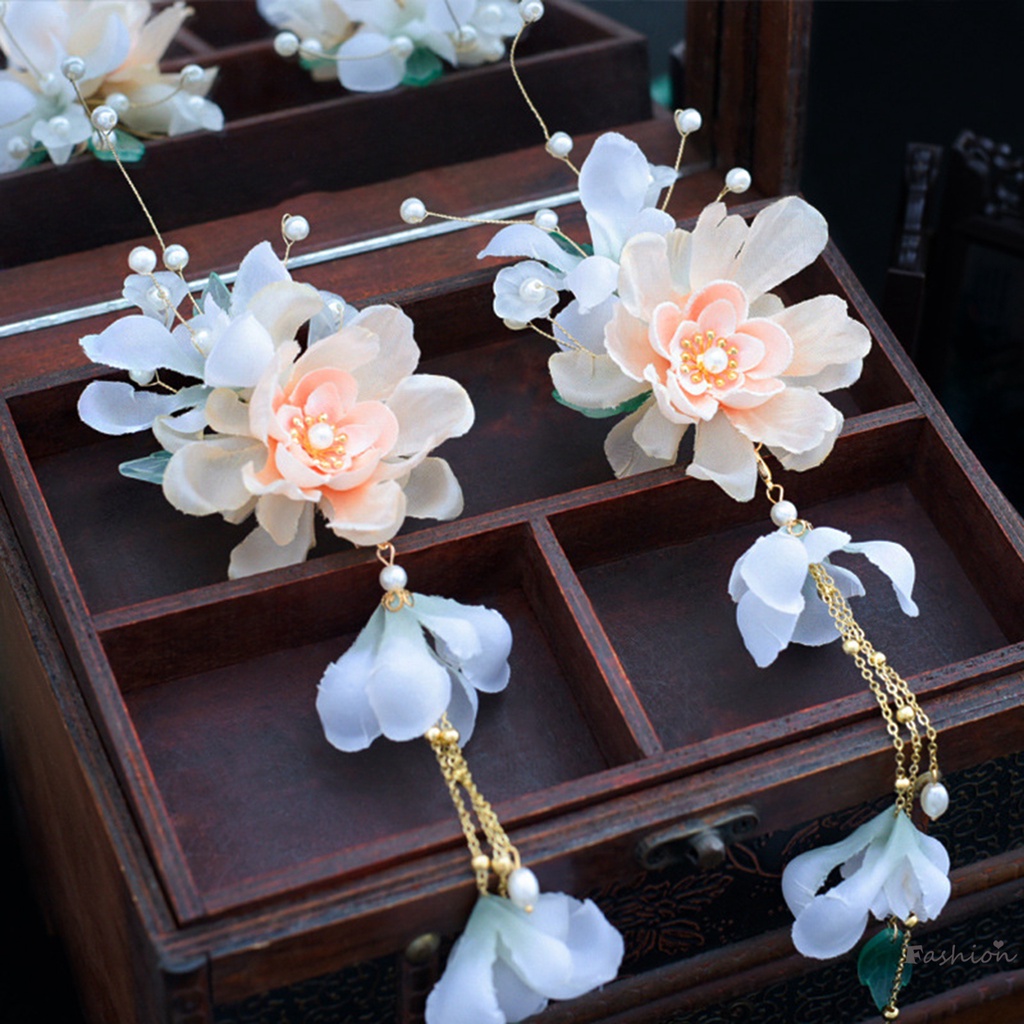 Bộ Lược Kẹp Tóc Và Lược Cài Tóc Bằng Lụa Đính Hoa