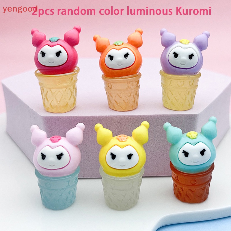 Bộ 2 Ly Kem Mini Bằng Nhựa Resin Dạ Quang In Hoạt Hình Dễ Thương Dùng Trang Trí