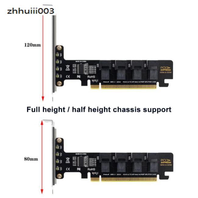 Thẻ Mở Rộng Pcie X16 Sang 4 Cổng U.2 Nvme Sff-8643 Sff-8639 Pci-e 4.0 T3eb Có Đèn Led