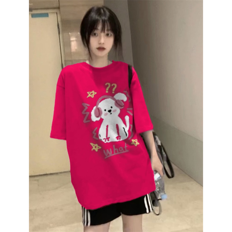 Áo Thun 100% Cotton Tay Ngắn Cổ Tròn In Họa Tiết Phong Cách Hàn Quốc Cho Nữ