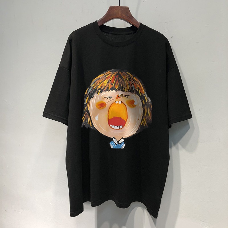 Áo Thun 100% Cotton Tay Ngắn Cổ Tròn In Họa Tiết Phong Cách Hàn Quốc Cho Nữ