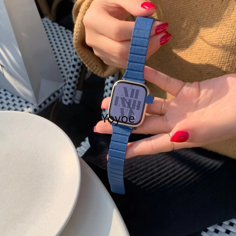 Dây Đeo Đồng Hồ Bằng Da Mỏng Từ Tính 45mm 41mm 44mm 42mm 38mm Cho iWatch Ultar 49mm 8 7 6 SE 5 4 3 2 1 40mm