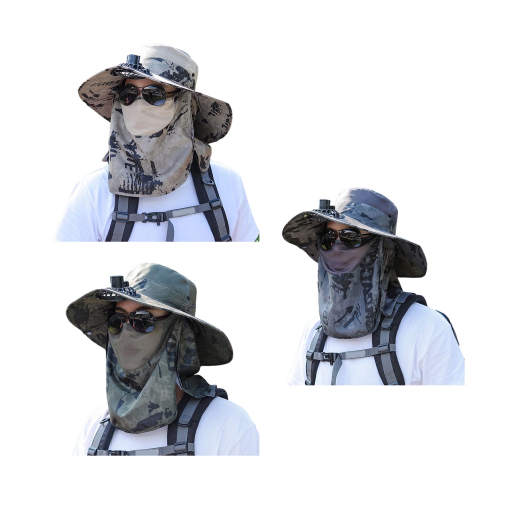 Mxittan.mx Mũ Xô In Họa Tiết Rằn Ri Kèm Quạt Có Thể Gấp Gọn Cho Nam