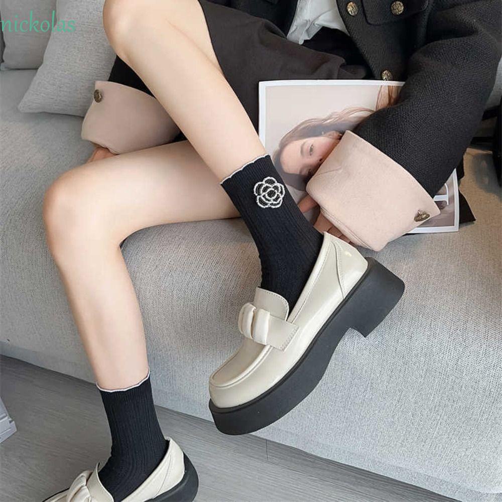 Vớ Cotton Dày Dặn Ấm Áp Phối Bèo Dễ Thương Thời Trang Mùa Đông Cho Nữ