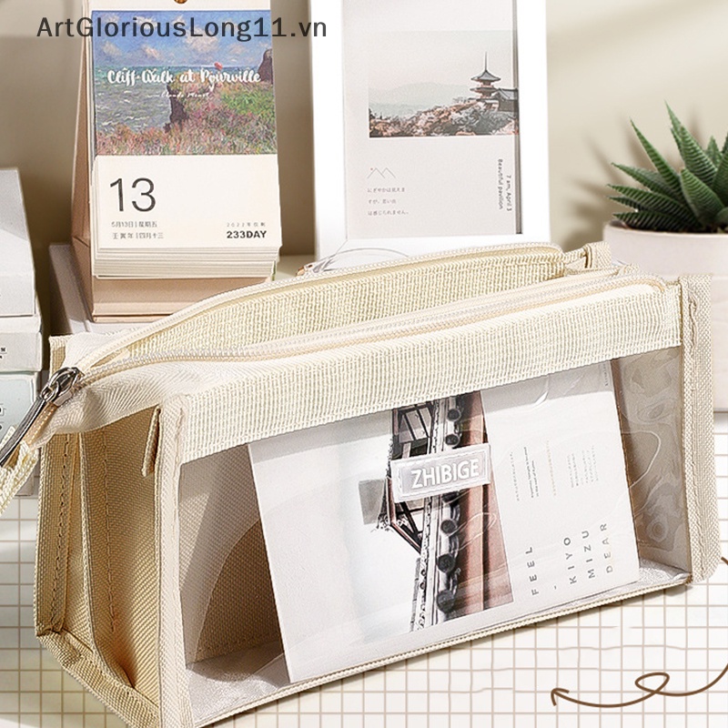 Túi Đựng Bút Trong Suốt Sáu Ngăn Sức Chứa Lớn Có Khóa Kéo Tiện Lợi
