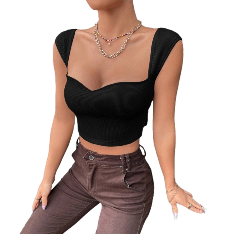 Áo Dệt Kim Sát Nách Cổ Vuông Màu Trơn Dáng Ôm Gợi Cảm Cho Bạn Gái