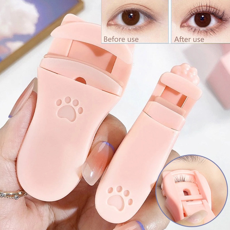 Bộ 2 Kẹp Uốn Cong Lông Mi Bằng Silicon ABS Tự Nhiên Lâu Trôi Màu Trắng Ngà Hình Chân Mèo Dễ Thương