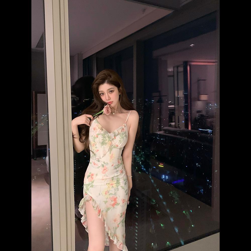 Đầm Đuôi Cá Dệt Kim Hai Dây Xẻ Tà Thời Trang Mùa Hè Cao Cấp Phong Cách Pháp Cho Nữ