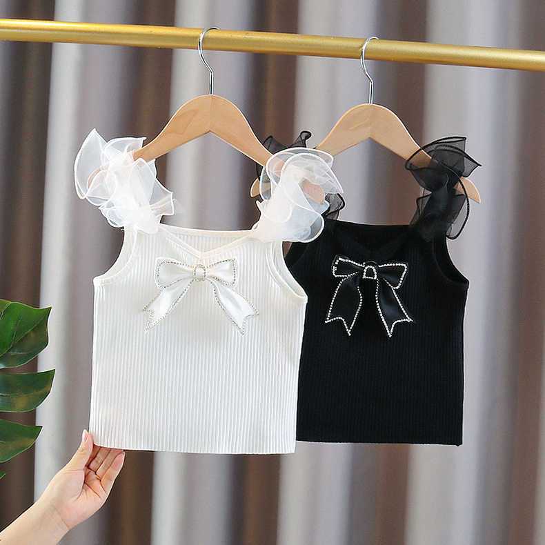 Áo Lưới Không Tay Thắt Nơ Thời Trang Mùa Hè Cho Bé Gái