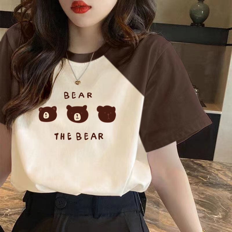 Áo Thun Cotton Ngắn Tay Màu Kem Tương Phản Phong Cách Mới Cho Nữ