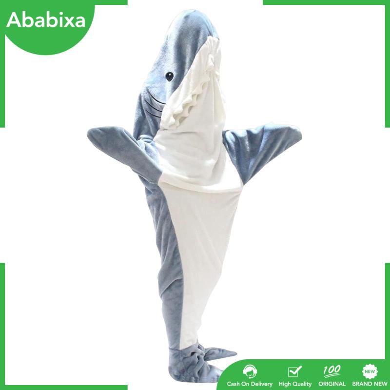 [Ababixa] Chăn Bông Ngủ Có Mũ Trùm Hình Cá Mập Dễ Thương Dùng Hóa Trang Ấm Áp