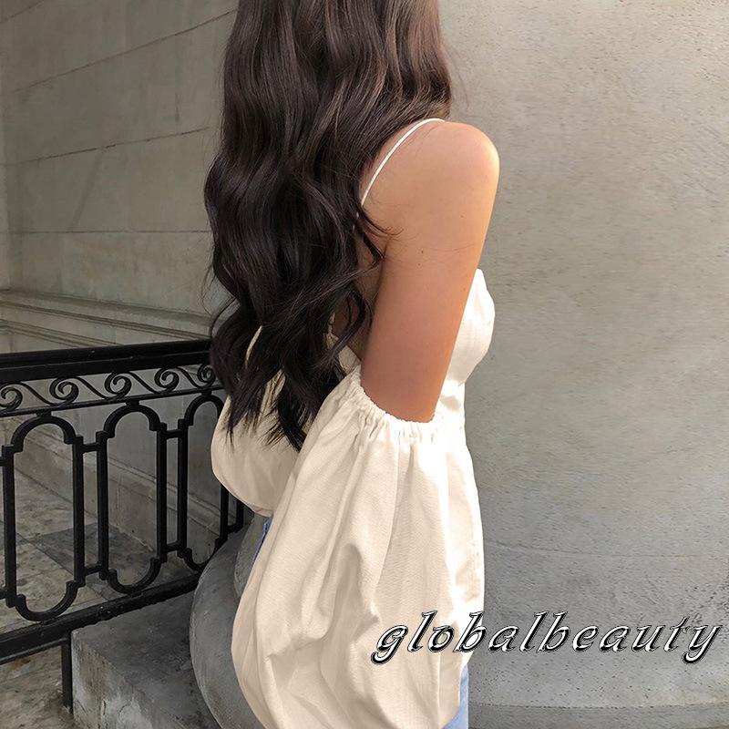 Áo Croptop Trễ Vai Cổ Chữ V Tay Phồng Gợi Cảm Cho Nữ