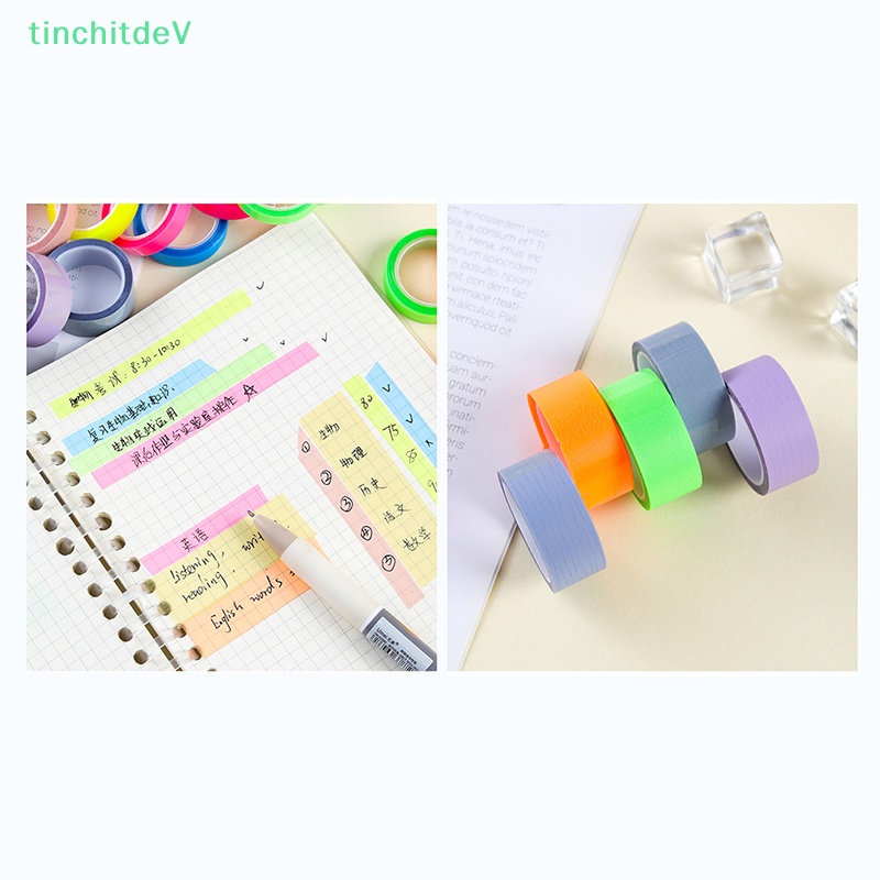 [TinchitdeV] Cuộn 5 Cuộn Nhãn Dán Giấy Ghi Chú Màu Dạ Quang Trong Suốt 5m Làm Quà Tặng Cho Học Sinh / Văn Phòng