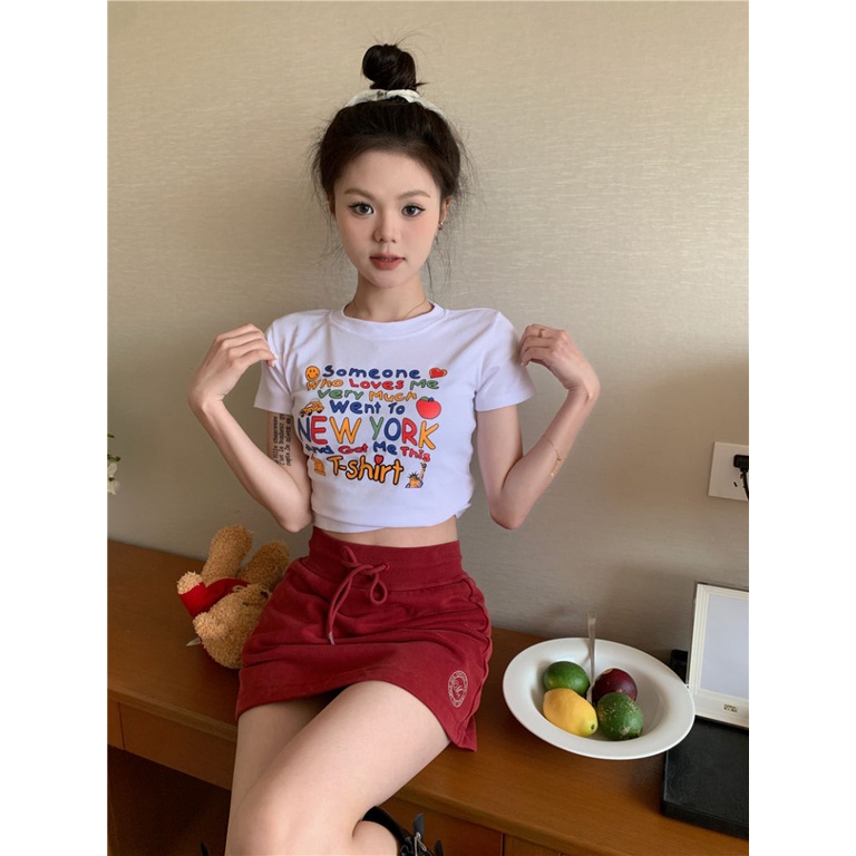 Áo baby tee Thun croptop Cotton Ngắn Tay Cổ Tròn In Họa Tiết Vui Nhộn Thời Trang Mùa Hè Cho Nữ