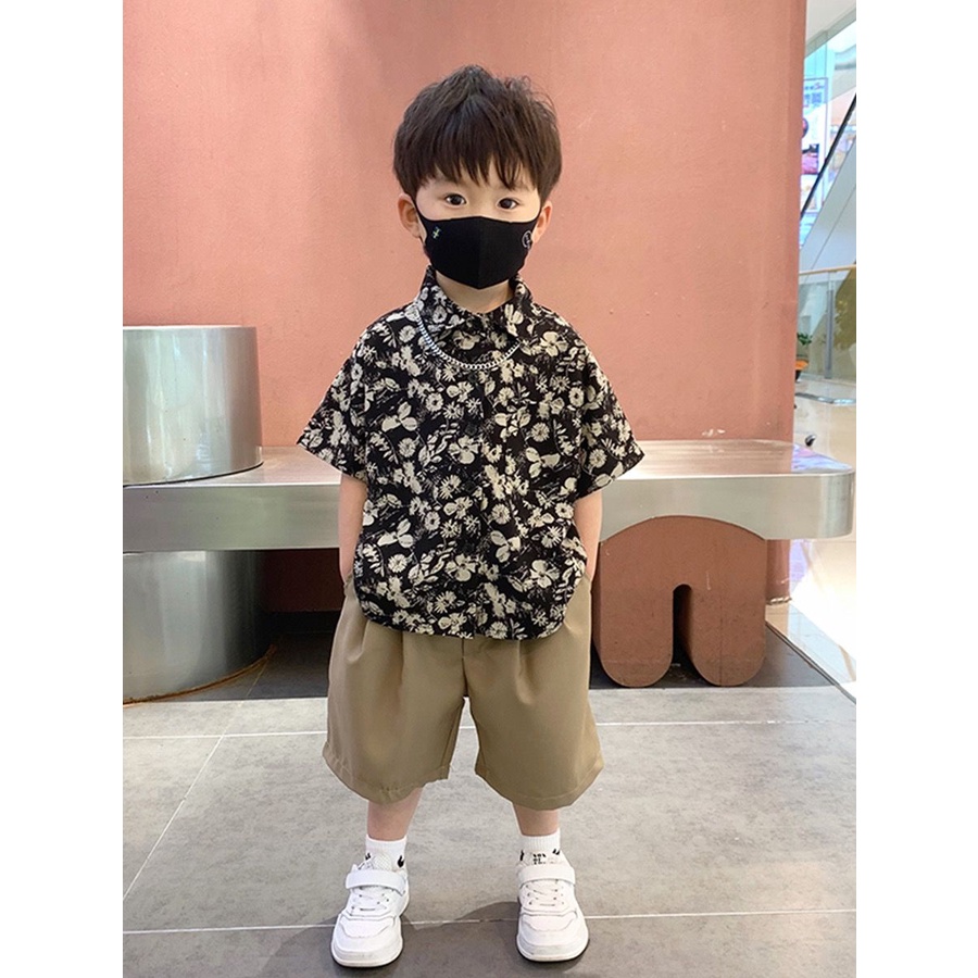 Bộ Áo Sơ Mi Ngắn Tay + Quần Short In Hoa Thời Trang Mùa Hè 2023 Cho Bé Trai
