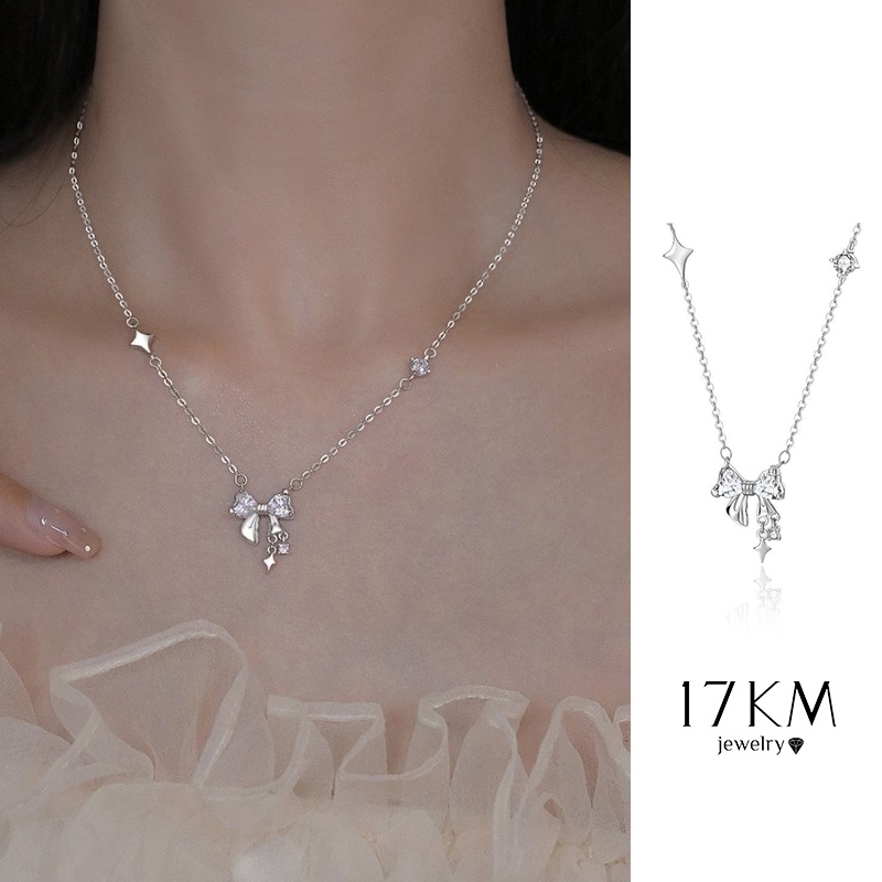 Vòng cổ choker 17KM mặt nơ đính đá zircon thời trang dành cho nữ