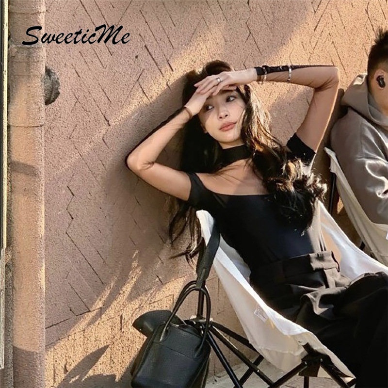 Áo Liền Quần Tay Dài Cổ Tròn Dáng Ôm Phối Màu Tương Phản Thời Trang 2023 Dành Cho Bạn Nữ