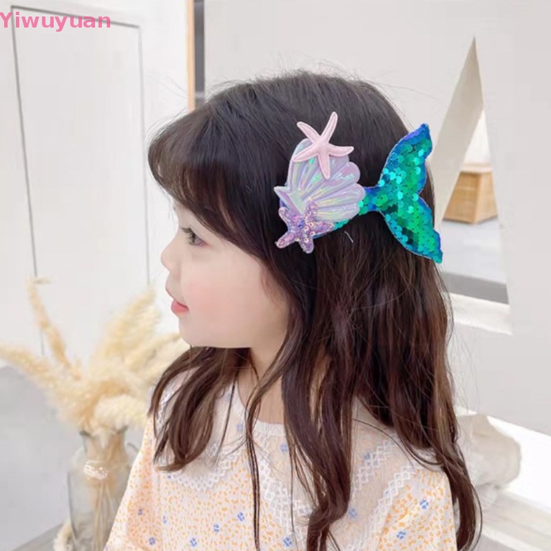 < Yiwuyuan > Kẹp Tóc Đuôi Cá / Vỏ Sò / Sao Biển Đính Kim Sa Nhiều Màu Dễ Thương Thời Trang Đáng Yêu Dành Cho Bé Gái