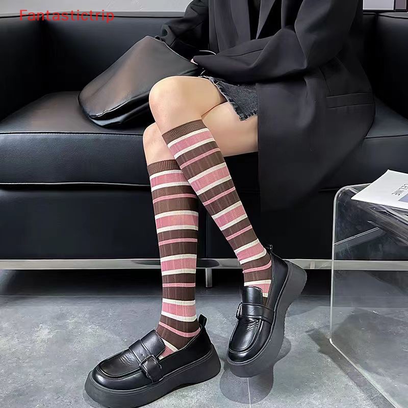 [Fantastictrip] Vớ Dài Qua Gối Mỏng Kẻ Sọc Nhiều Màu Sắc Ngọt Ngào Thoáng Khí Thoải Mái Mùa Hè Cho Nữ Sinh / Tiệc Tùng / Trường Học